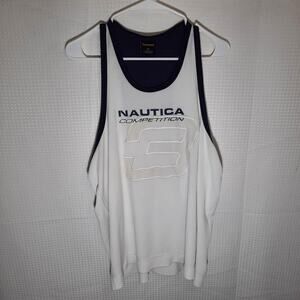 Nautica Competition XL White Tank Top Made USA Vintage Mesh Streetwear Y2K